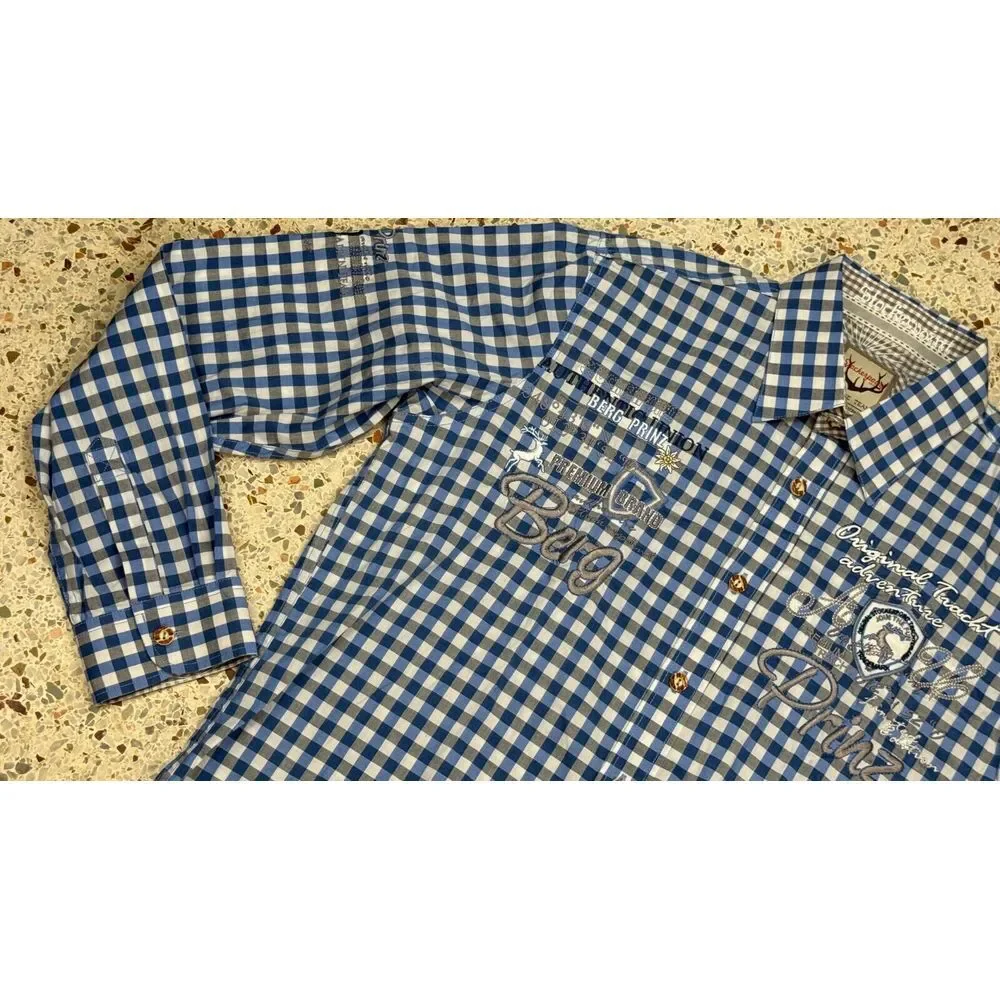 StockerPoint Men's Embroidered Check Pattern Button Up Long Sleeve Shirt Size‎ L